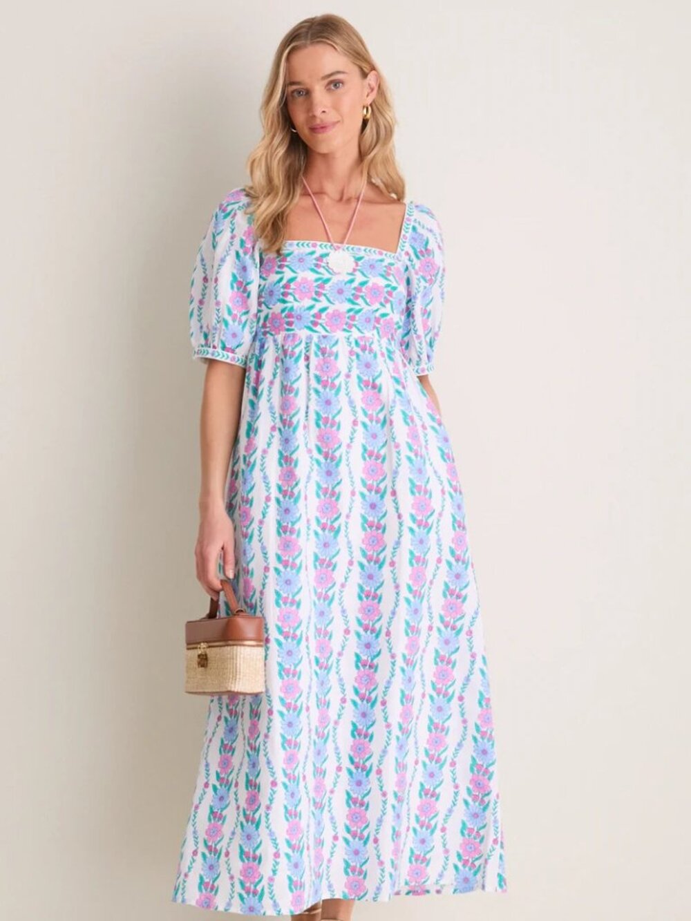 Pink City Prints Orchid Border Elizabeth Dress Floral Maxi Midi Size M
